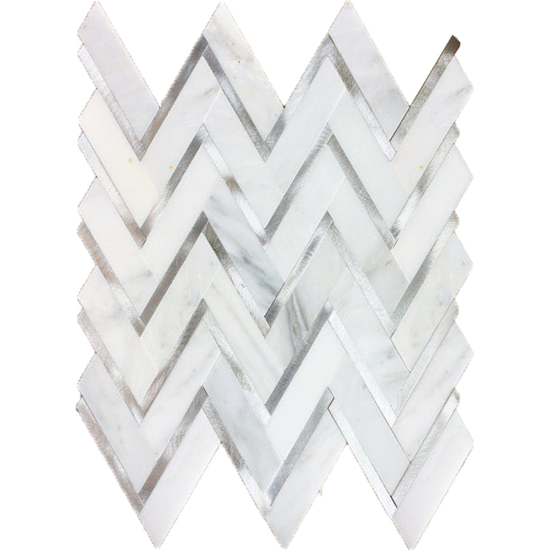 Luna 1" x 3" Marble Herringbone/Chevron Mosaic Wall Tile (Set of 5) Belluno Designs 