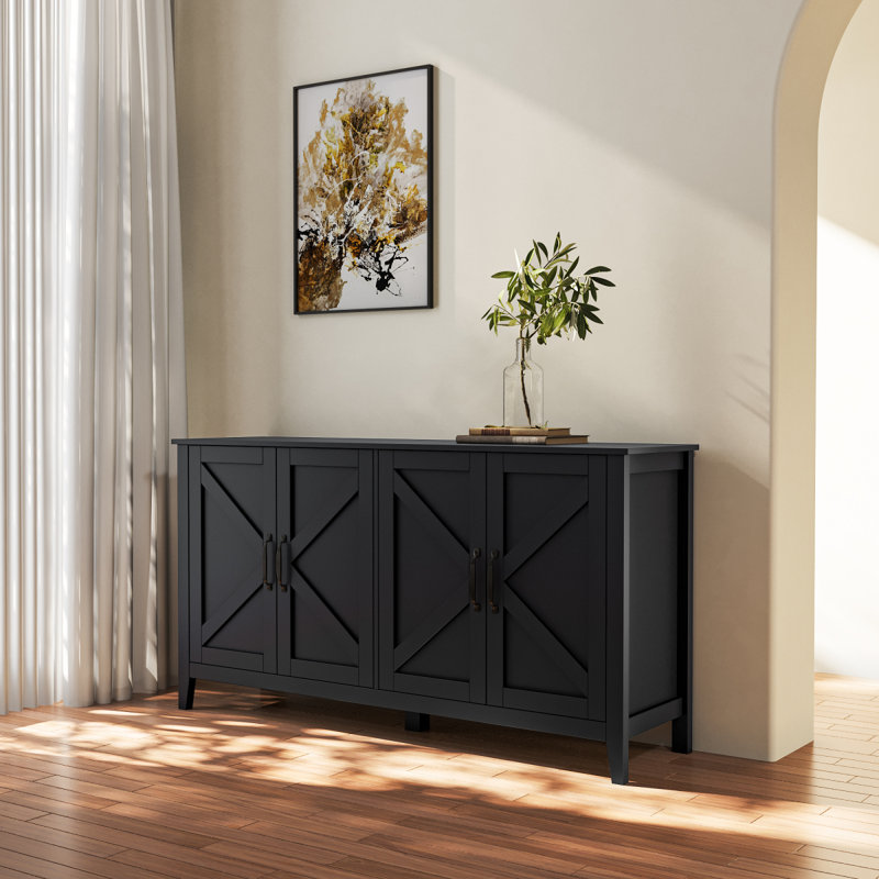 Buffet 4 portes avec 4 tablettes ouvertes pour le salon