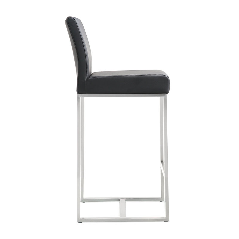 Upholstered Counter Stool with Metal Frame, Black/Silver, 68.6cm