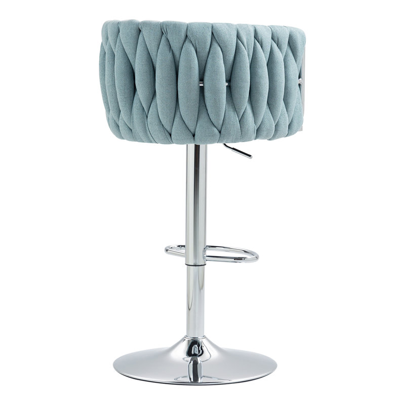 Ensemble de 2 tabourets de bar pivotants à 360 ° en tissu, chaises de bar réglables à hauteur de comptoir avec dossier tissé et repose-pieds, tabourets de bar pour îlot de cuisine, café, pub