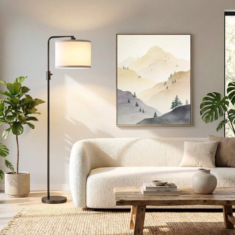 Lampe sur pied noire à intensité variable de 64 po avec tête rotative, lampe sur pied moderne avec abat-jour en lin pour le bureau de la chambre à coucher du salon