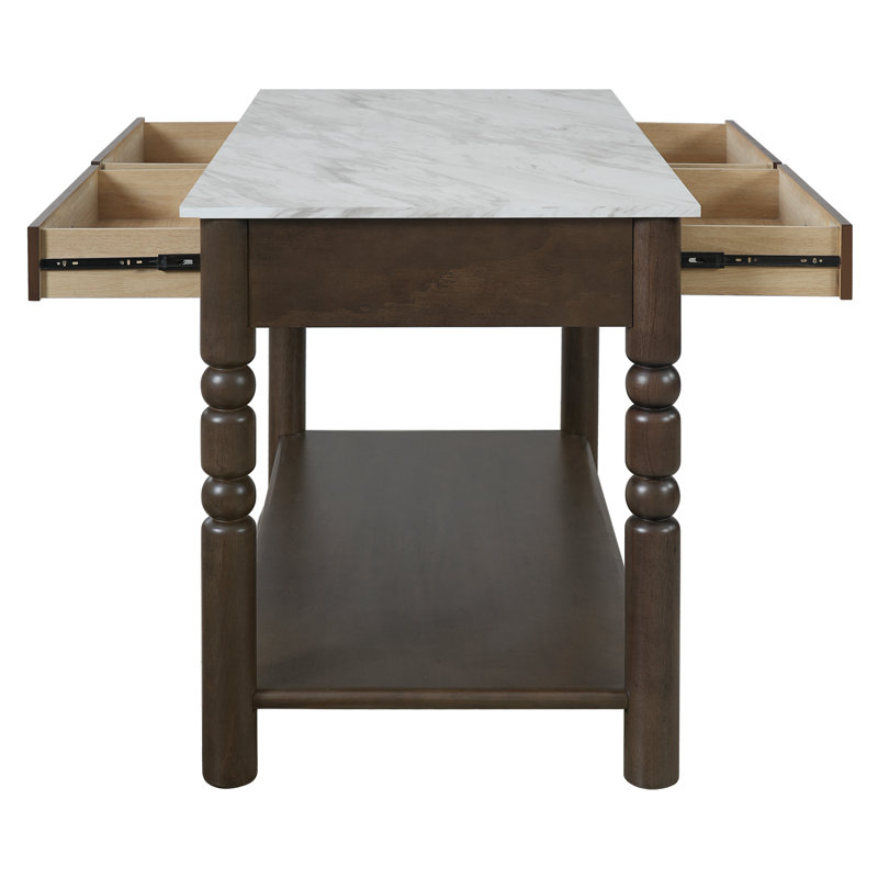 Zoey 56.5" Wooden Kitchen Island with Drawers & Open Storage Shelves, Smoked Oak