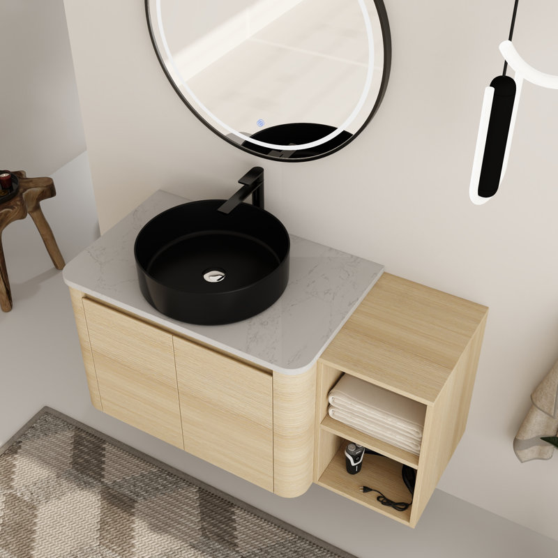 Meuble-lavabo simple mural 42 po avec plateau en pierre reconstituée Eaton, 42, Noir
