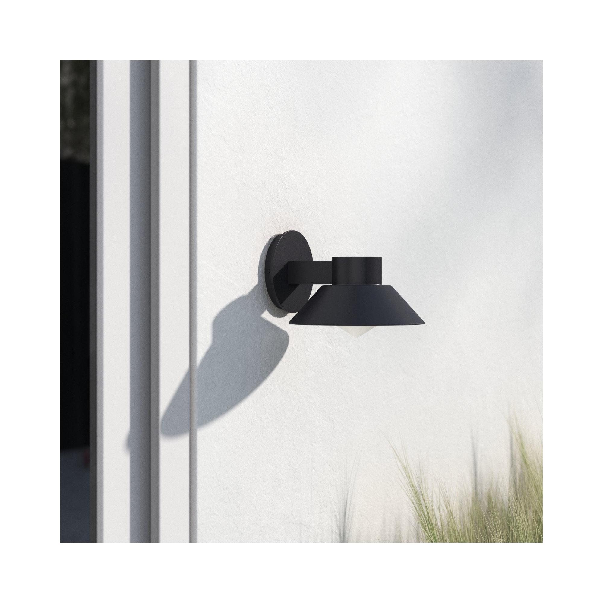 Erikson LED Frosted Outdoor Armed Sconce, 6.5" H x 8" W x 9" D, Black
