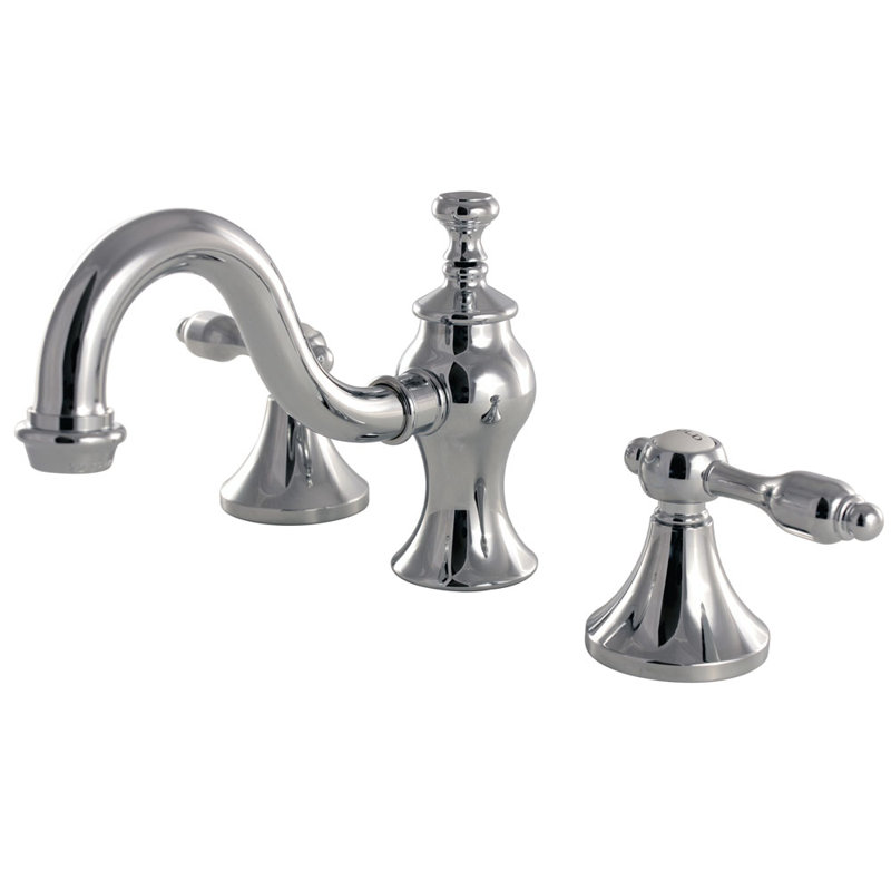 Kingston Brass Tudor Two-Handle 3-Hole Deck Mount Widespread Bathroom Faucet with Brass Pop-Up Drain, Chrome