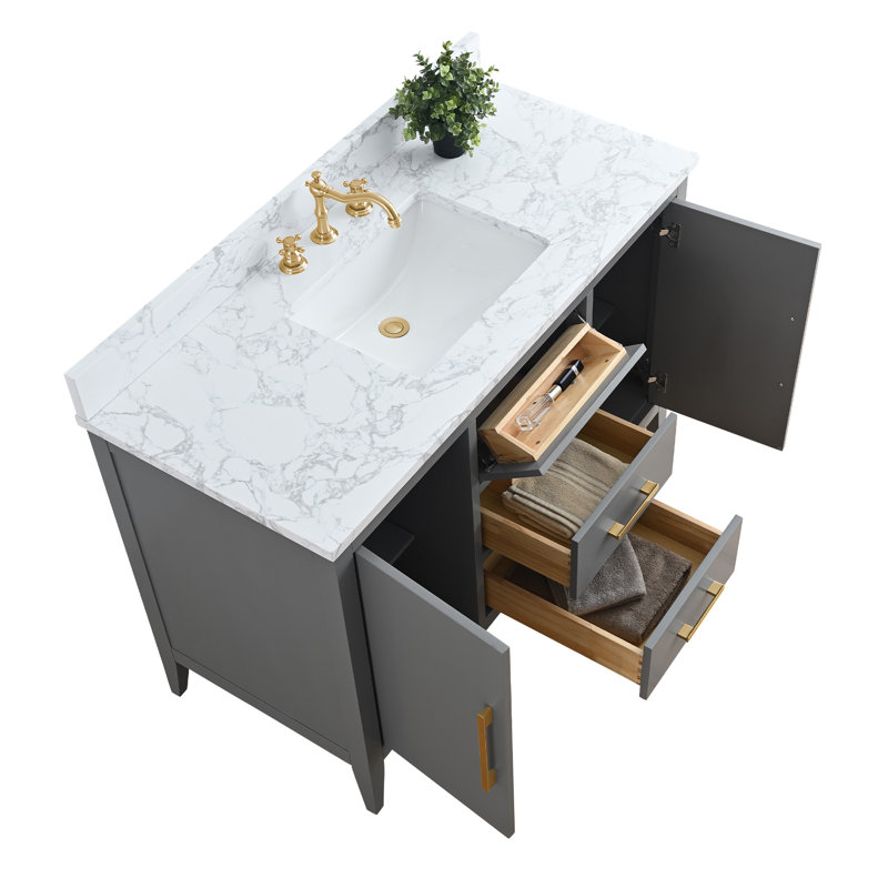 Chambery 48" Single Sink Bathroom Vanity with Engineered Marble Top, Golden Brushed, Cashmere Gray