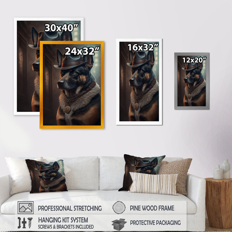 Mafia Dog V - Impression sur toile, Impression noire sur toile encadrée, H 20 po x l 12 po x P 1 po
