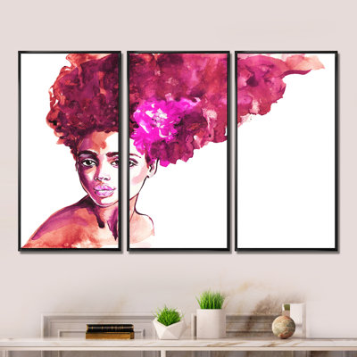 Portrait of African American Woman VI - 3 pièces, cadre flottant, impression sur toile