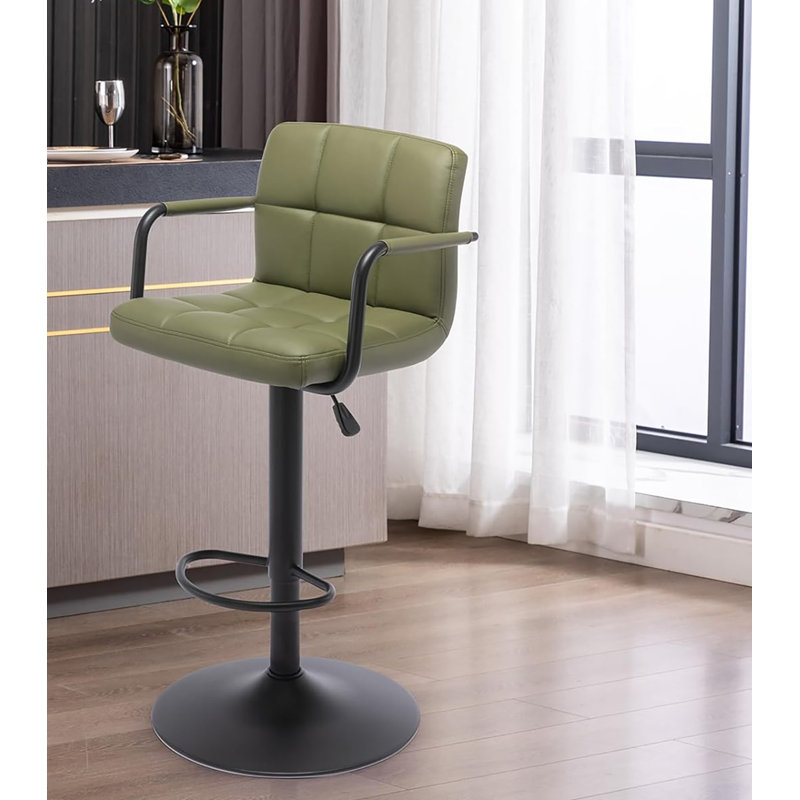 Tabourets de bar carrés en cuir pu, tabourets de comptoir pivotants réglables avec dossier et accoudoirs, Noir, Vert, 1