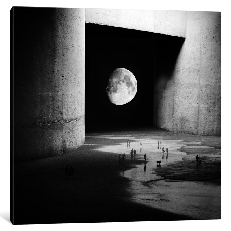 «To the Moon», impression sur toile tendue, Blanc, H 16 po x l 16 po x P 1 po, Papier d'art encadré noir