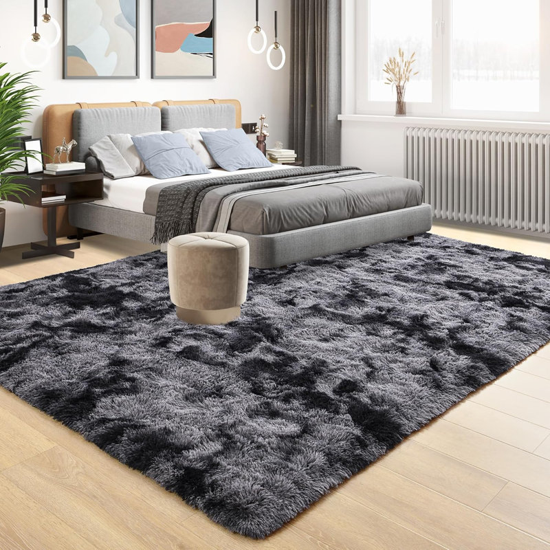 Extra-Large Luxury Soft Tie-Dye Shag Area Rug, Dark Gray, Rectangle 10' x 14'