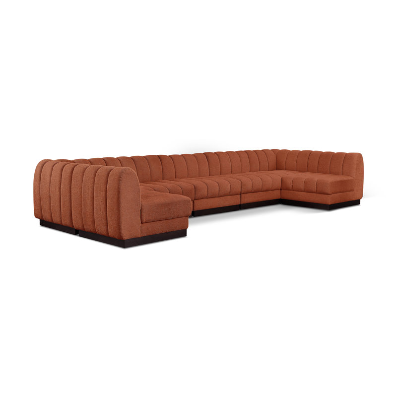 Canapé modulaire rembourré 7 pièces Quinn, Tissu cognac chenille