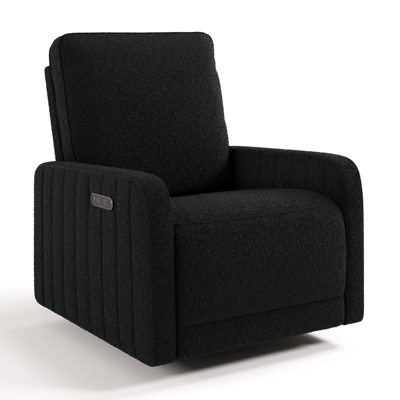 Kyoto Extra-Wide Nursery Power Recliner Swivel Glider with Dual USB Charging, Black Boucle