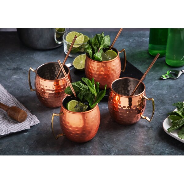 Moscow Mule Copper Mugs with Handles (4-Pack) 1 Shot Glass Classic Drinking  Cup Set Home