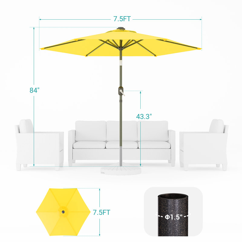 Parasol de marché 90 po avec parasol de table pour l'extérieur, Jaune