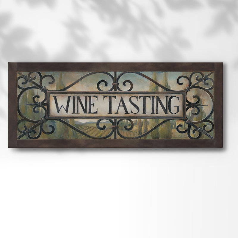 Dégustation de vin sur toile, art textuel, H 24 po x l 60 po x P 1,5 po