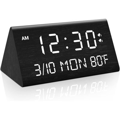 Wooden Digital Alarm Clock,Weekday/Everyday Mode(Black)