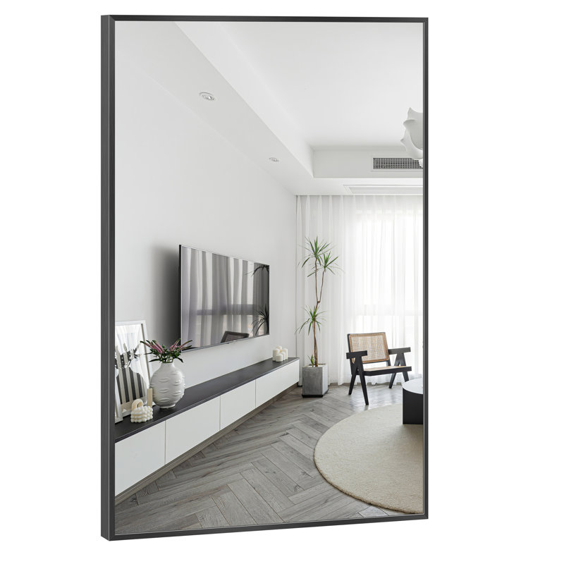 Talma Wood Flat Mirror, 38" H x 26" W, Black