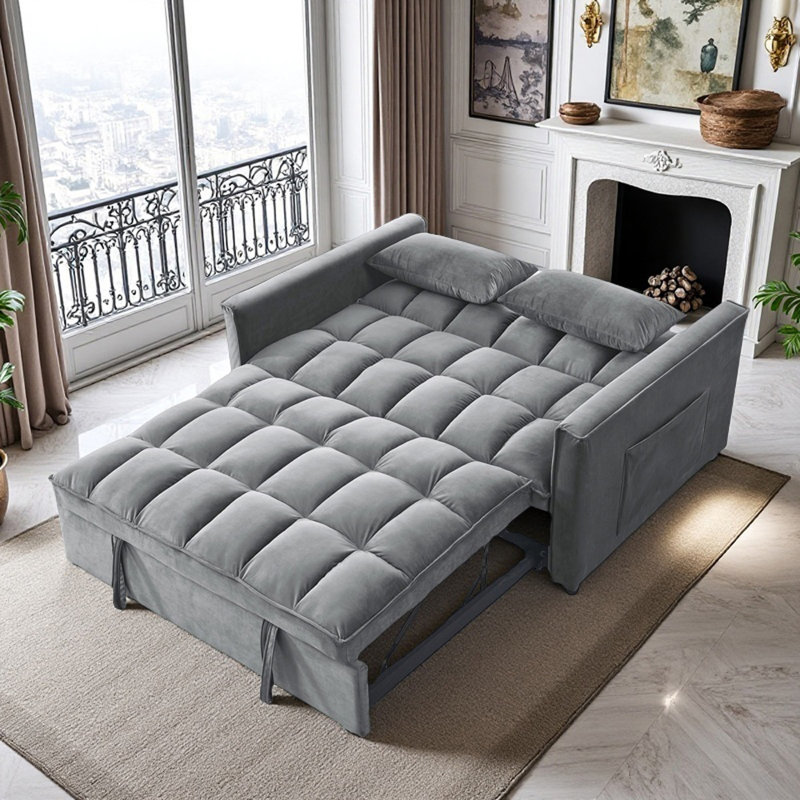 54" Pull-Out Sleeper Sofa, Dark Gray