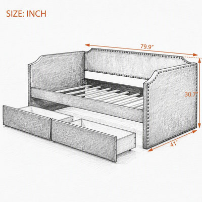 Velvet Upholstered Daybed with 2 Drawers