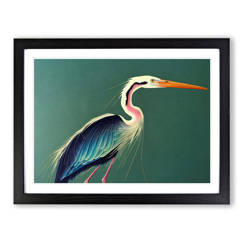 Watercolour Heron Bird Vol.3 - Single Picture Frame Painting, 25cm H x 34cm W x 2cm D, Black