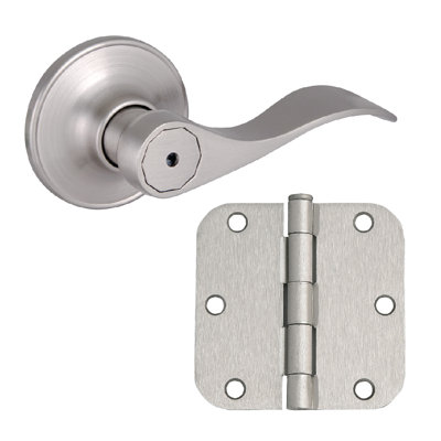 Levier de porte d'intimité à 2 voies Springdale et paquet de 3 charnières en nickel satiné