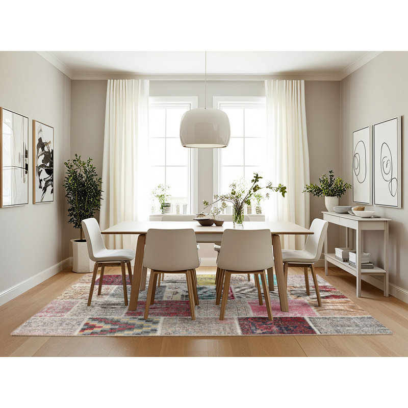 Tapis gris/rose/beige contemporain, Rectangle 7 pi x 10 pi