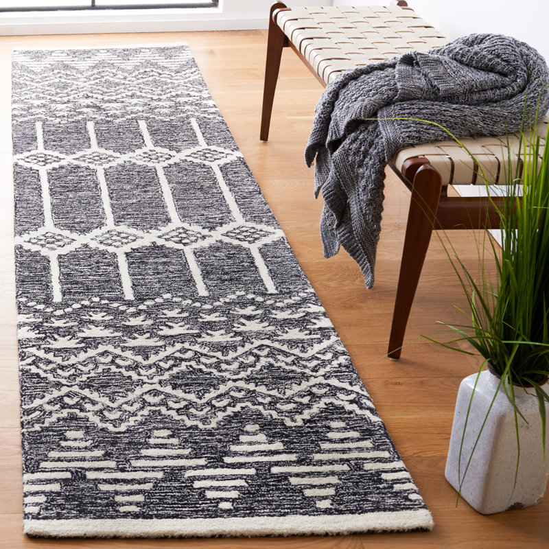 Tapis marocain en laine et coton touffeté à la main Sherill, Tapis de couloir 2 pi 3 po x 9 pi