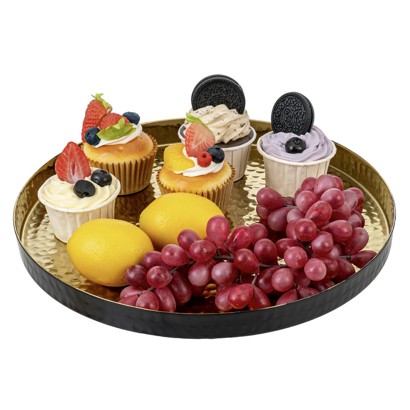 Decorative Round Large Tray, Black/Gold