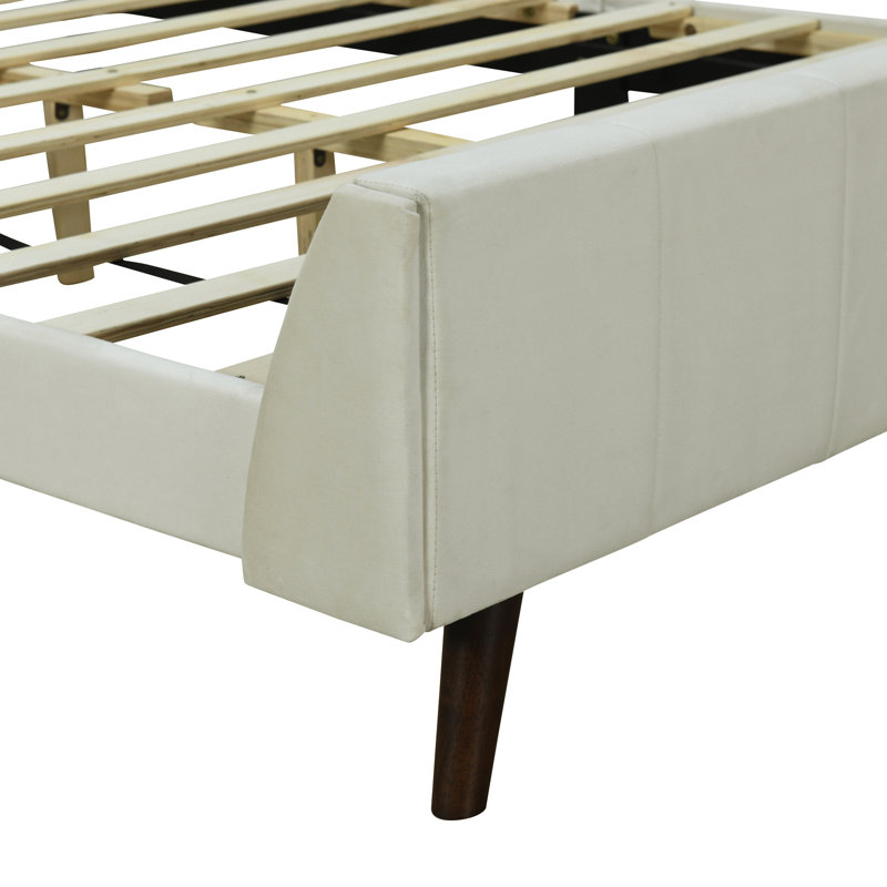 Lit plateforme tapissier taille, velours, Beige, Grand lit