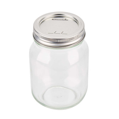  Pot Mason - 10 unités - Pot Mason en verre de 16 oz Vetri, bouche régulière, parois lisses, avec couvercle et bande - Contenants de conserve de pinte idéaux pour la cuisine, pour le rangement des aliments, transparent