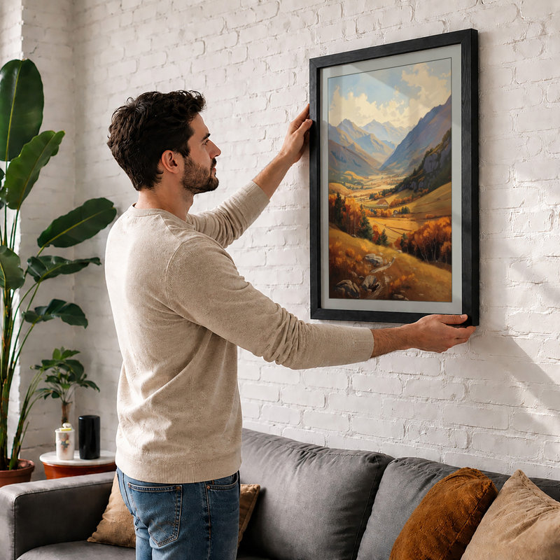 Mountain Valley at Rest Rustic - Framed Print, A2 - 59.4 x 42.0 cm, Unframed