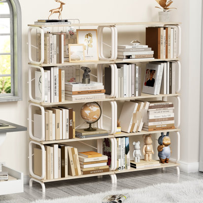Grande bibliothèque à 5 niveaux au design industriel rétro, structure en métal blanc, tableau pour bibliothèque de bureau et de maison classique, tableau à cadre, rangement idéal