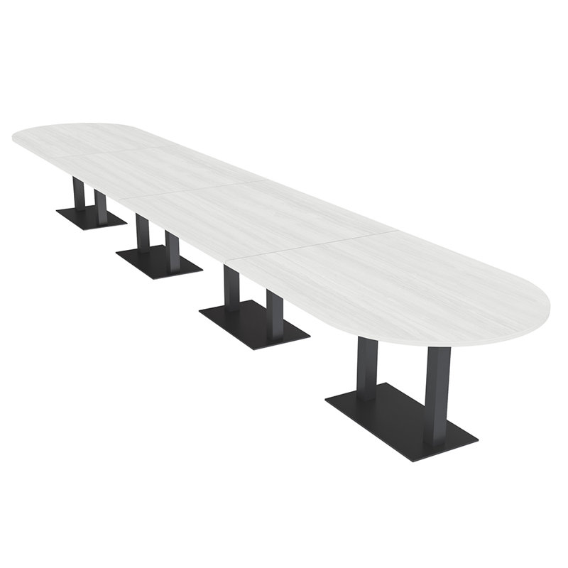 Table de conférence Racetrack, L 264 po x l 48 po, Cyprès blanc, Noir mat