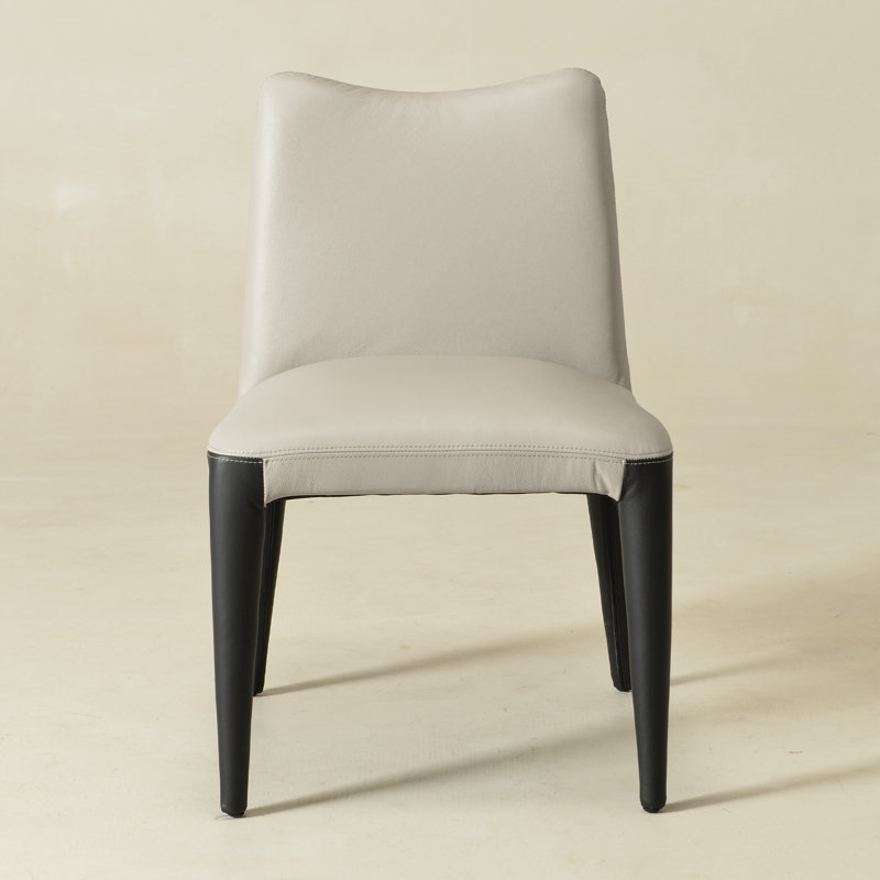 21" Wide Modern No Assembly Top-grain Genuine Leather Upholstered Dining Chair, Gray, 1