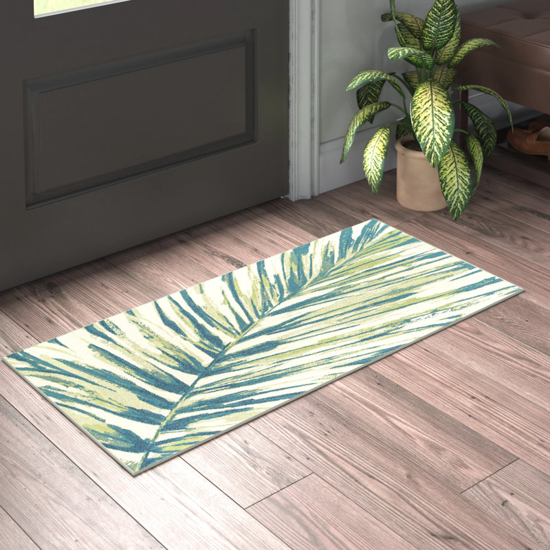 Tapis pour l'intérieur et l'extérieur vert / bleu Elmore, Tapis de couloir 2 pi 3 po x 7 pi 6 po