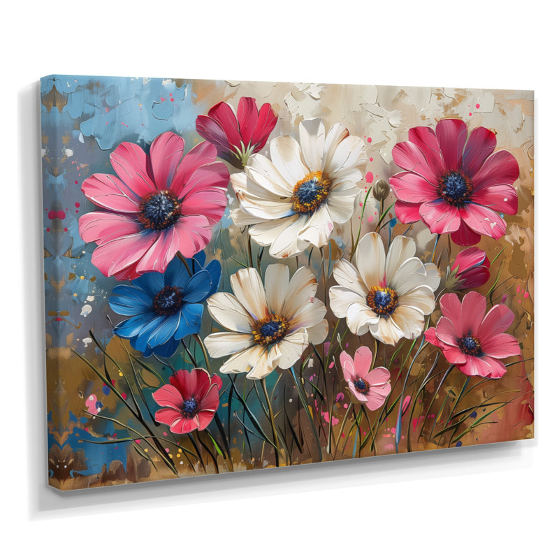 Rose et blanc, floraison des bleuets, Beauties I - Art mural, bleuet, salon, Cadre flottant noir, H 30 po x l 40 po