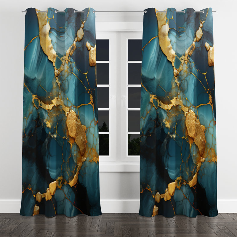 Gold And Green Topaz Agate Granite IV - Abstract Grommet Curtain - Room Darkening Curtain - 1 Panel, 52" W x 120" L