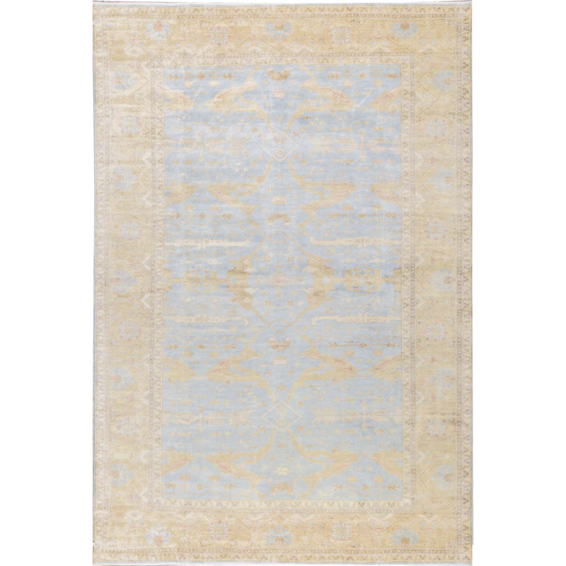Tapis bleu et brun noué à la main de haute qualité