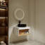 Meuble-lavabo flottant avec lavabo vasque noir veiné blanc et tablette ouverte-129374061