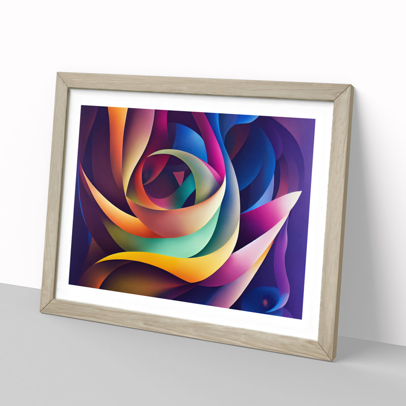 Five Star Abstract Fractals - Single Picture Frame Painting, 46cm H x 64cm W x 2cm D, Oak