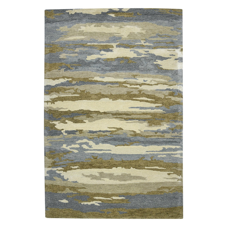 Husman Transitional Abstract Handwoven Wool Blend Area Rug, Rectangle 5' x 8'