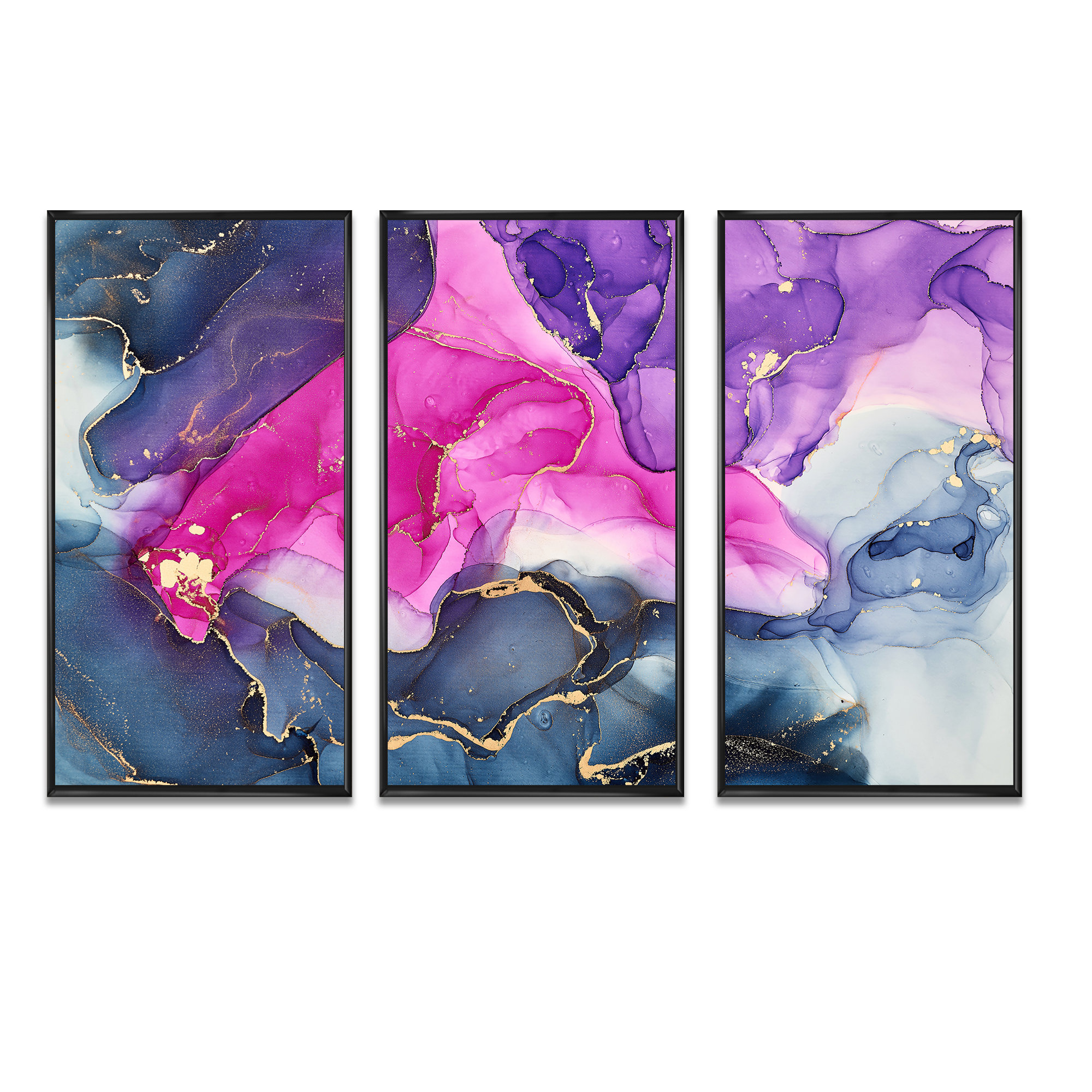 Everly Quinn Pink And Purple Luxury Abstract Fluid Art 3 Pieces Wayfair 2438