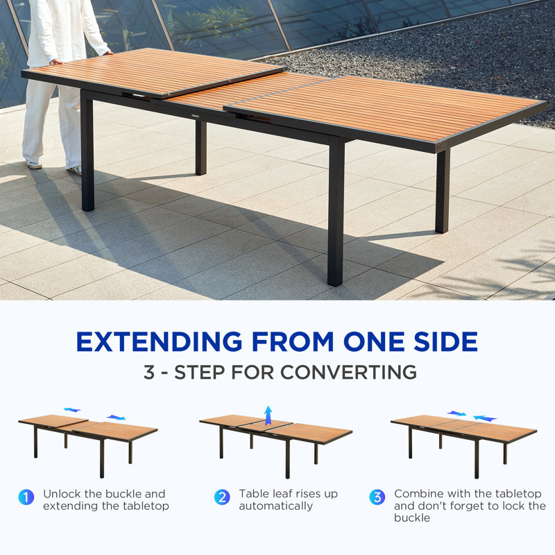 Heck Rectangular Outdoor Dining Set with Extension Teak Tabletop, 8, Dark Charcoal, 30.3" H x 95.7" W x 39.4" D