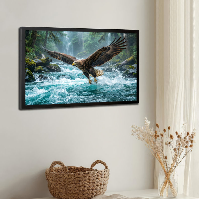 Art mural sur toile noir encadré pour le salon, la chambre à coucher, le bureau ou le vestibule - Décoration murale décorative avec aigle