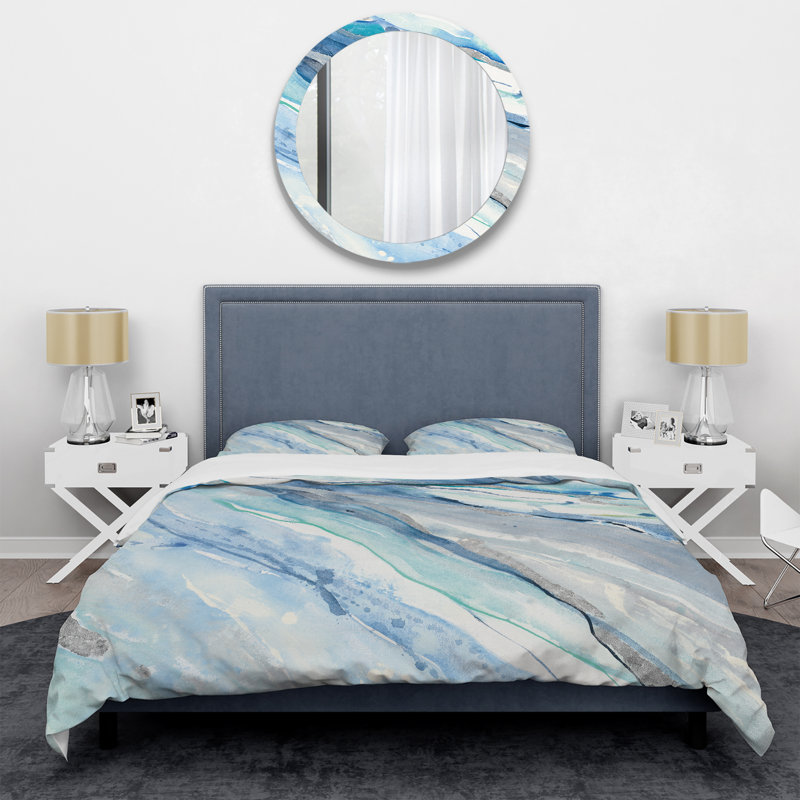 Blue Silver Spring II - Modern Lake House Duvet Cover Set - Microfiber Polyester, Full/Queen Duvet Cover + 2 Shams