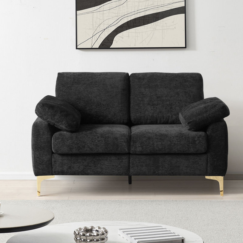 Causeuse 55,51 po Dunsmore, Chenille noir, Bois massif