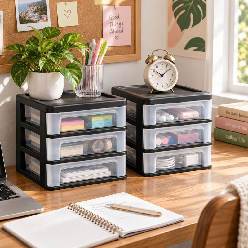 Lot de 2 organisateurs de bureau en plastique à 3 tiroirs pour le rangement dans les dortoirs et les bureaux