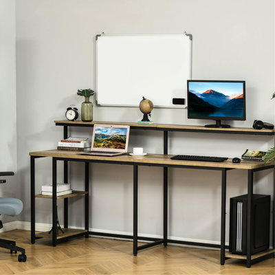 Bureau double 78,75 pouces pour deux personnes, long avec tablette et support pour écran, bureau uni brun clair, table d'ordinateur de style industriel, bureau à domicile deux, supplémentaire et bâton