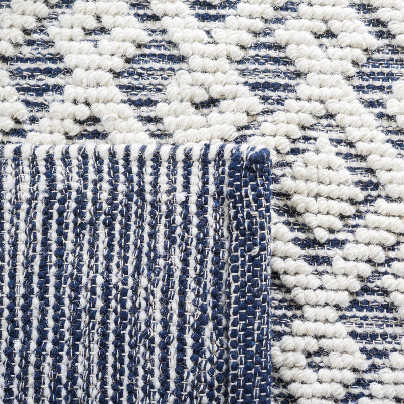 Tapis ivoire / bleu marine tissé à la main Burhardt, Rectangle 4 pi x 6 pi